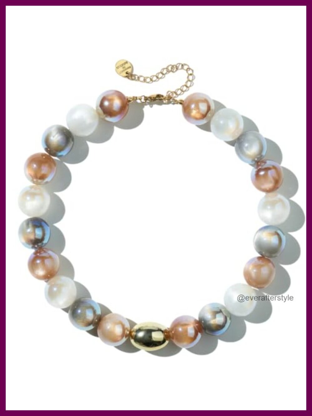 Chunky Beaded Necklace Women Statement 18K Gold Plated Stainless Steel Resin